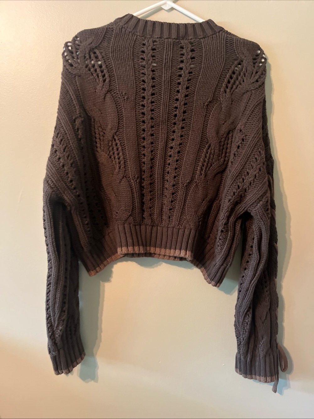 Women’s Disturbia Brown Chunky Knit Cropped Sweater Large Cotton Blend - Picture 5 of 6